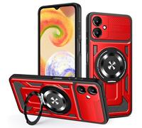 JMstore Coque pour Samsung Galaxy F06 5G/M06 5G, Protege de Camera, Support annulaire à 360 degrés, étui antichute Étui de PC Dur et TPU Silicone Militaire Anti-Rayures - Rouge