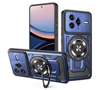 JMstore Coque pour Xiaomi Poco F7 Ultra/Redmi K80 Pro, Protege de Camera, Support annulaire à 360 degrés, étui antichute Étui de PC Dur et TPU Silicone Militaire Anti-Rayures - Bleu
