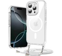 JMstore Magnétique Coque pour iPhone 16e (2025) [Compatible avec MagSafe] Coque Cordon de Collier Antichoc Magnétique Transparente Housse,Cordon Réglable -Blanc