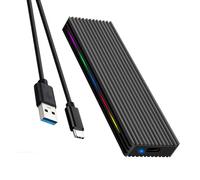 JMT Boîtier SSD M.2 M Key 10 Gbit/s/5 Gbit/s USB3.1 NGFF/NVME Protocole USB-C Mobile Case en alliage d'aluminium avec lumière RVB (NGFF C à A, noir)