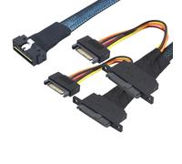 JMT Câble adaptateur PCI-E 5.0 LP Low Profile SFF-8654 8I 74P vers 2 x SFF-8639 U.2 68 broches avec alimentation SATA 15P compatible avec SSD NVME (50 cm)