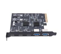 JMT Carte d'extension PCIE 4X vers USB3.2 10 Gbit/s USB A USB C Dual Chip Board GEN2 MCA570 compatible avec Win10 WIN11 Linux (interface 3C + 2A)