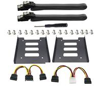 JMT Lot de 2 supports de montage SSD 2,5 à 3,5 avec câble SATA et câble répartiteur d'alimentation, kit de montage interne SSD/HDD de 6,3 cm à 8,9 cm (noir)