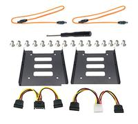 JMT Lot de 2 supports de montage SSD 2,5 vers 3,5 avec câble SATA et câble répartiteur d'alimentation, kit de montage interne SSD/HDD de 6,3 cm à 8,9 cm (jaune)