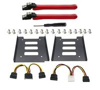 JMT Lot de 2 supports de montage SSD 2,5 vers 3,5 avec câble SATA et câble répartiteur d'alimentation, kit de montage interne SSD/HDD de 6,3 cm à 8,9 cm (Rouge)