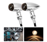 JMTBNO 2x Clignotants Moto Indicateur Ambre Lumière Bullet Forme 12V Universel Chrome Moto Conduite Ampoule pour Chopper Bobber Cafe Racer Street Bike