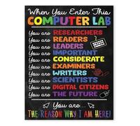 JMVLVLOA Classroom Rules and Shortcuts Metal Sign Welcome to the Computer Technology Themed Wall-Art for Science Class Teacher Supplies Decor 8 X 12 in