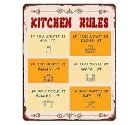 JMVLVLOA Kitchen Rules Metal Tin Sign Get Things Done Funny Chic Aluminum Wall-Art for Dining Room Home Decor 8 X 12 in