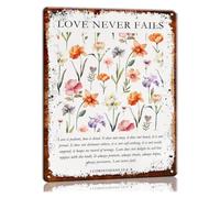 JMVLVLOA Scripture Metal Sign 1 Corinthians 13 4-8 Love Definition Passage Vintage Botanical Art Wildflower Motif Tin Plaque for Bedroom Office 8 X 12 inch