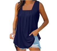 Jmwedia Débardeur Femme Couleur Unie/Impression 3D Chemisier Plissé Élégant Col en U Tunique Ample Débardeurs Chemise Mince sans Manches Long Coton Hauts Confortable Long Tops Été Long Gilet