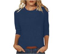 Jmwedia Hauts à Manches 3/4 pour Femmes Cute T-Shirt décontracté à col roulé Chemisier de Plage Tunique Unie Trois-Quarts