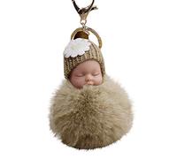 Jmwedia ventes flash Adorable porte-clés bébé avec pompon et charme de sommeil - mignon pendentif de poupée en peluche pour sacs, sacs à dos et sac à main (8cm, placage de métal)