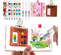 JMXAXDS Kit Aquarelle Voyage Miniature, 12 Couleurs, Peinture & Palette Aquarelle de Voyage avec Clip Métal & 3 Stylos à Eau & Mini Carnet Croquis pour Enfants et Adultes Débutants