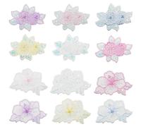 JMZLLRX 12 PCS Patchs Brodés Feuille de Fleurs Dentelle Applique Patchs Broderie Fleur Broderie Dentelle Patches pour Vêtements Accessoires de Mariée Artisanat
