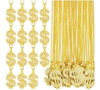 JMZYJZH Lot de 15 colliers avec signe dollar - Faux collier en vrac pour homme et femme - Chaîne d'argent Hip Hop pour costume de rappeur, Or, Pas de gemme