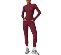 JN JANPRINT Survêtement de sport 2 pièces pour femme - Tenue de yoga à manches longues - Fermeture éclair - Legging d'entraînement - Vêtements de fitness, bordeaux, M