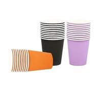 JNAWA Lot de 30 gobelets en carton jetables pour Halloween, Noël, anniversaire, vacances, Halloween (noir, orange, violet) - 255 ml