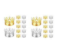 Jnchdghwa 24 Pièces Or Argent Mini Couronne Gâteau d'anniversaire avec Perle Décor Petite Princesse Headpiece Couronne Gâteau Décoration