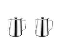 Jnchdghwa 2X 350 Ml Pichet à Mousse de Lait en Acier Inoxydable avec Couvercle Espresso Café Cappuccino Lait Crème Tasse Pot à Mousser