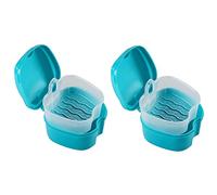 Jnchdghwa 2X Bleu Cas de Dentier, Coupe de ProthèSe ûrPassoire, Boîte de Bain de ProthèSe Fausses Dents Boîte de Rangement ûrBasket Net Porte-Conteneurs pour