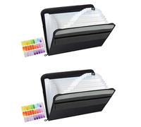 Jnchdghwa 2X Dossier de Fichiers Extensible à 13 Poches A4 Organisateur de Portefeuille de Documents En Plastique (Noir)