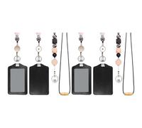 Jnchdghwa 2X Longes Rétractables pour Badges D'Identification et Porte-Clés avec Support en Cuir PU Longes D'Enseignant Breakaway pour Femme Noir