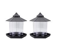 Jnchdghwa 2X Mangeoire à Oiseaux Panorama, en Forme D'Hexagone avec Mangeoire à Oiseaux Suspendue sur Le Toit pour la Décoration de Jardin (Gris)