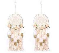 Jnchdghwa 2X Plumes de Fleurs Tissées Boho Macramé Suspendu Attrape-RêVes Bricolage Carillons à Vent Mur Art Décoration de Mariage