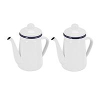 Jnchdghwa 2X Pot à Café en émail de Qualité Supérieure de 1,1L à Verser Sur Le Pot à Eau en Poudre de Lait ThéIère pour Cuisinière à Gaz et Cuisinière à Induction, Blanc