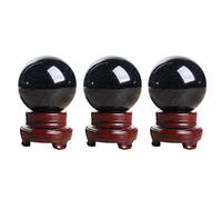 Jnchdghwa 3pièces 80MM Noir Naturel SphèRe Grosse Boule de Cristal Pierre de GuéRison avec Base