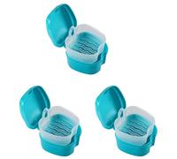 Jnchdghwa 3X Bleu Cas de Dentier, Coupe de ProthèSe avec Passoire, BoîTe de Bain de ProthèSe Fausses Dents BoîTe de Rangement avec Basket Net Porte-Conteneurs pour