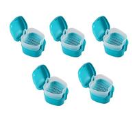 Jnchdghwa 5X Bleu Cas de Dentier, Coupe de ProthèSe avec Passoire, BoîTe de Bain de ProthèSe Fausses Dents BoîTe de Rangement avec Basket Net Porte-Conteneurs pour