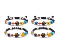 Jnchdghwa Bracelet de Système Solaire pour Femmes Filles Univers Galaxie les Huit Planètes Étoile Gardien Bracelet de Perles en Pierre pour Homme,Ensemble de 4 Pcs