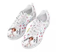 Jndtueit Amour Coeur Impression Formateur Chaussures de Sport pour Femmes Adolescent drôle infirmière Impression Maille Respirant Tennis Course Baskets