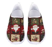 Jndtueit Baskets de course à pied en maille pour femme Motif tête de mort, Dessin animé Père Noël Buffalo Plaid Rouge, 36 EU