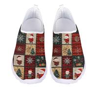 Jndtueit Baskets de course à pied en maille pour femme Motif tête de mort, Père Noël flocon de neige rouge Buffalo Plaid, 36 EU