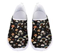 Jndtueit Chaussures de course à pied pour homme et femme, Mushroom Marguerite arc-en-ciel Noir, 44 EU