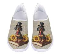 Jndtueit Mocassins de marche en maille pour femme - Baskets d'extérieur confortables, Journal rétro teckel tournesol, 44 EU