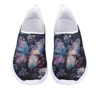 Jndtueit Mocassins de marche papillon pour femme - Chaussures de tennis antidérapantes, Papillon Floral Bleu Art, 41 EU