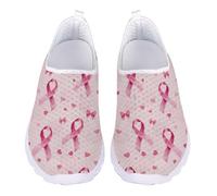 Jndtueit Mocassins de travail, chaussures de tennis en maille pour femme, Sensibilisation au cancer du sein Rose Love, 39 EU