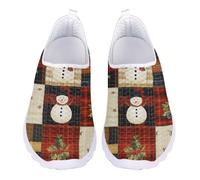 Jndtueit Mocassins de travail décontractés en maille avec imprimé crâne pour homme et femme, Bonhomme de neige Red Buffalo Plaid, 36 EU