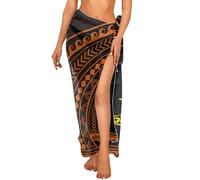 Jndtueit Paréo en mousseline de soie polynésienne - Cache-maillot de bain - Écharpe de plage transparente pour femme, Abstrait Tribal Polynésien Poisson Orange, Taille unique