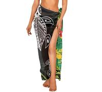 Jndtueit Paréo en mousseline de soie polynésienne - Cache-maillot de bain - Écharpe de plage transparente pour femme, Hibiscus tortue de mer polynésienne verte tribal, Taille unique