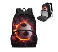 Jndtueit Sac à dos 2 en 1 pour enfants, compartiment à déjeuner isotherme pour garçons, cartable et sac à déjeuner léger, Ballon de pompier., L