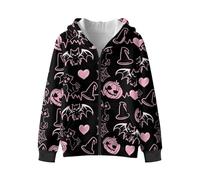 Jndtueit Sweat à capuche zippé doux à manches longues avec doublure en polaire pour garçon 6-13 ans, Halloween Chauve-souris Chat Citrouille Love Rose, 12-13 ans