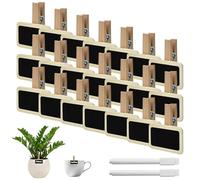 JNEYVIC Lot de 100 mini tableaux noirs avec pince - Petit tableau noir en bois - 4 x 2 cm - Avec stylo - Tableau mémo pour plantes, mémo, notes, étiquettes, décoration de fête