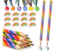 JNEYVIC Lot de 12 Crayons Arc-en-Ciel 4 Couleurs - 17 cm - Mine qui Écrit en Rouge, Jaune, Vert, Bleu - Cadeau Original Enfant, Étudiant, Artiste - +12 Gommes +12 Balles Rebondissantes