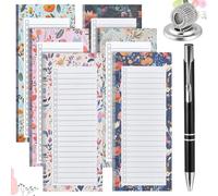 JNEYVIC Lot de 6 Blocs-notes Magnétiques, Bloc-notes Magnétique pour Liste de Courses, Bloc Notes Magnétique de 50 Feuilles, Blocs-note avec Aimant à Motif Floral avec Stylo et Porte-stylo