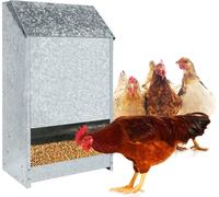 JNGLGO Distributeur automatique de nourriture pour poules Feedomatic pour 50lbs de nourriture, Distributeur automatique de nourriture pour volailles en acier inoxydable avec couvercle Mangeoire pour p