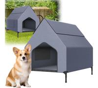 JNGLGO Lit pour chien avec baldaquin Chaise longue pour chien Niche pour chien en forme de maison, 109.5 x 74.5 x 93cm Tente pour animaux de compagnie Tente pour chiens Extérieur Maison surélevée pour